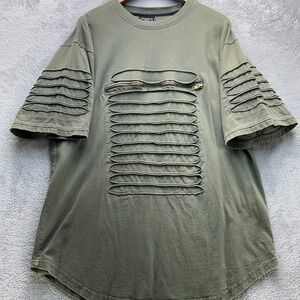 Legendary Status Olive Green Distressed Cut Out Zipper T-Shirt 2XL Streetwear